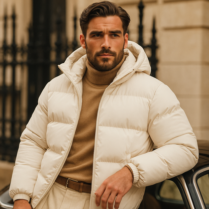 Warm Men's Padded Parka Jacket with Hood