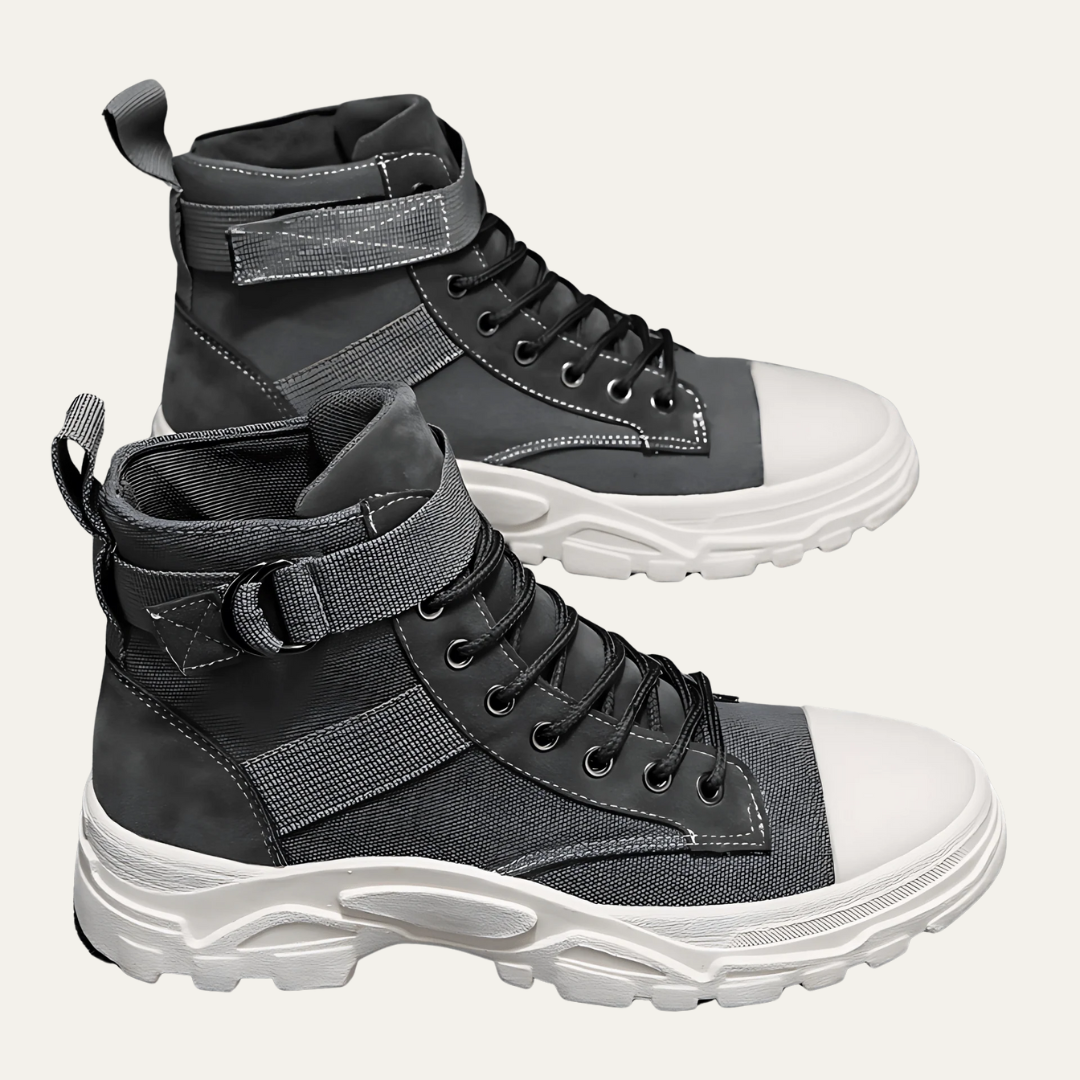Tough Lace Up Work Boots with Buckle Strap - OutfitLondon