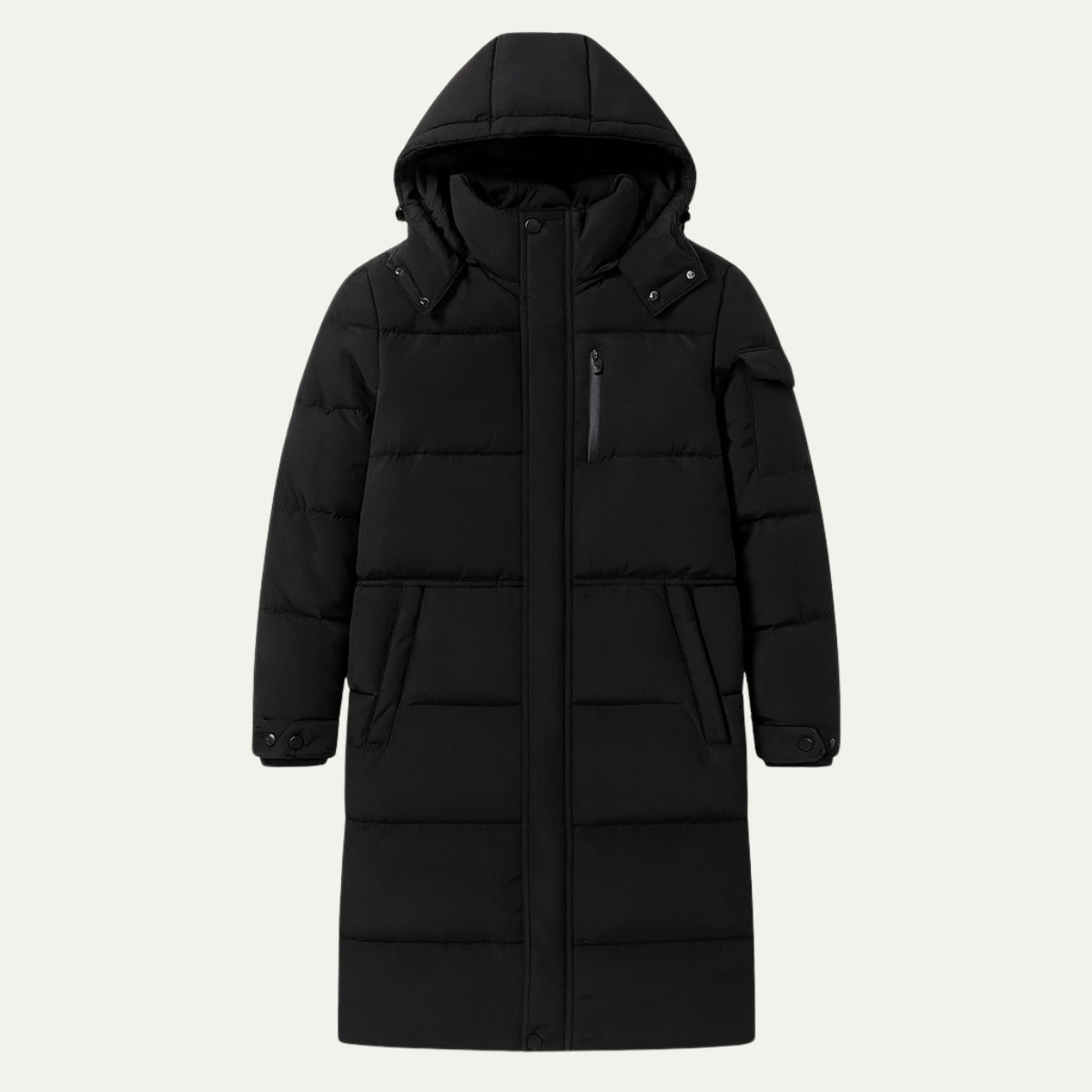 Warm Men's Black Parka Puffer Jacket with Hood - OutfitLondon