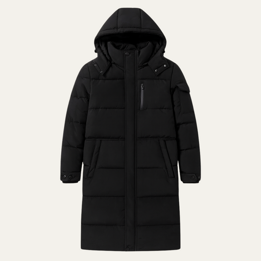 Warm Men's Black Parka Puffer Jacket with Hood - OutfitLondon