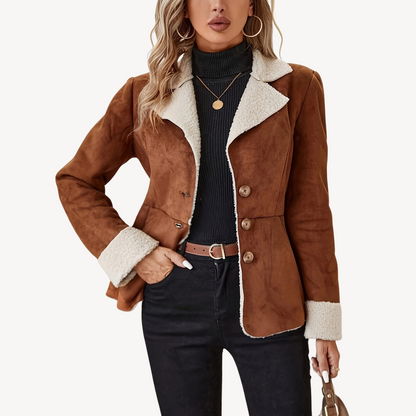 Warm Ladies Suede Coated Jacket - OutfitLondon