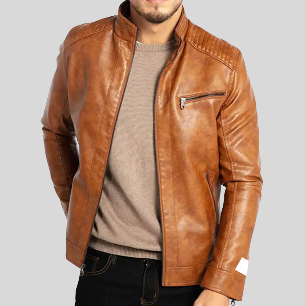 Waterproof Mens Biker Leather Jacket - OutfitLondon