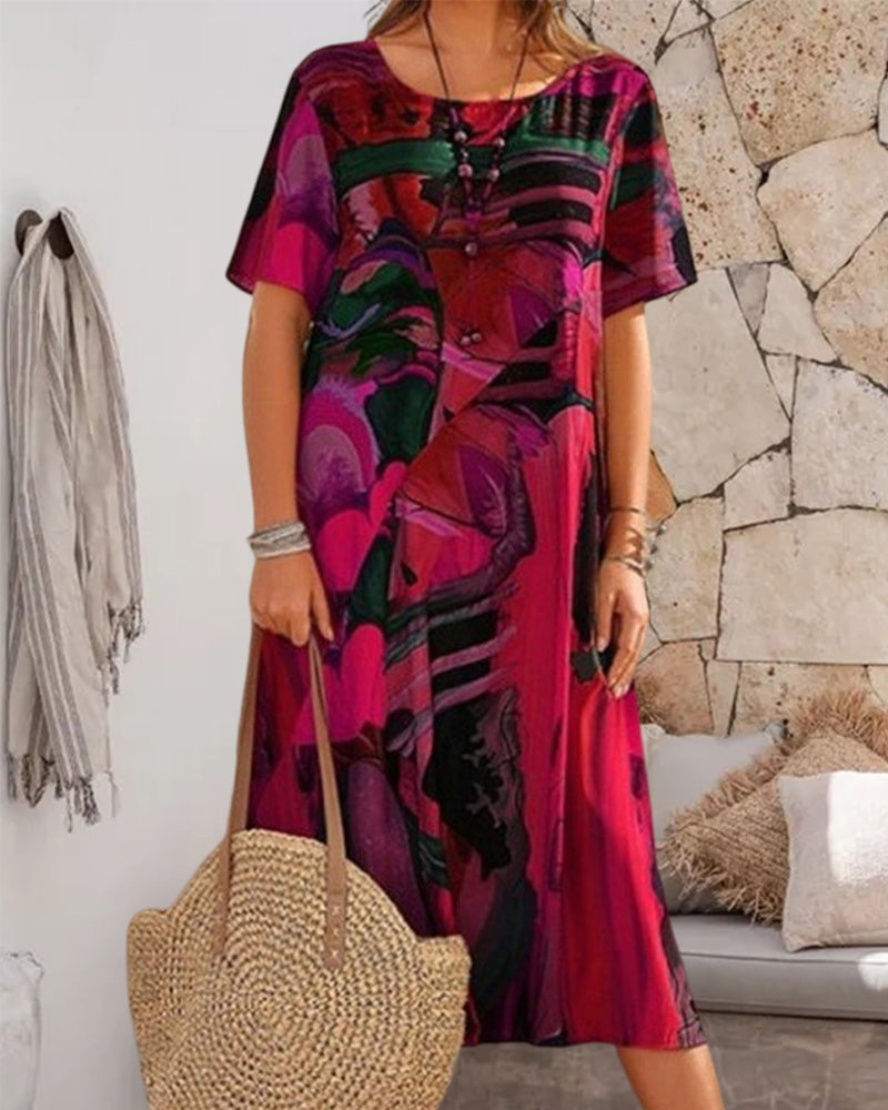 Relaxed Fit Ladies Summer Sundress with Crew Neck