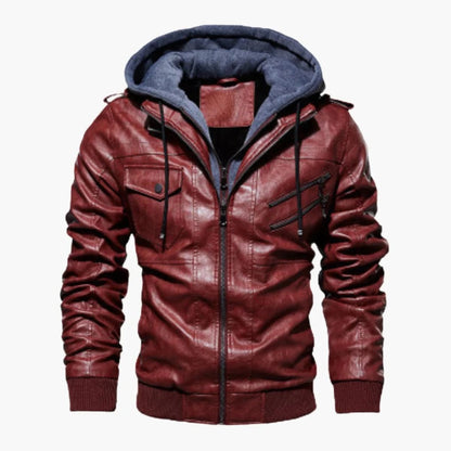 Premium Leather Men's Hooded Bomber Jacket