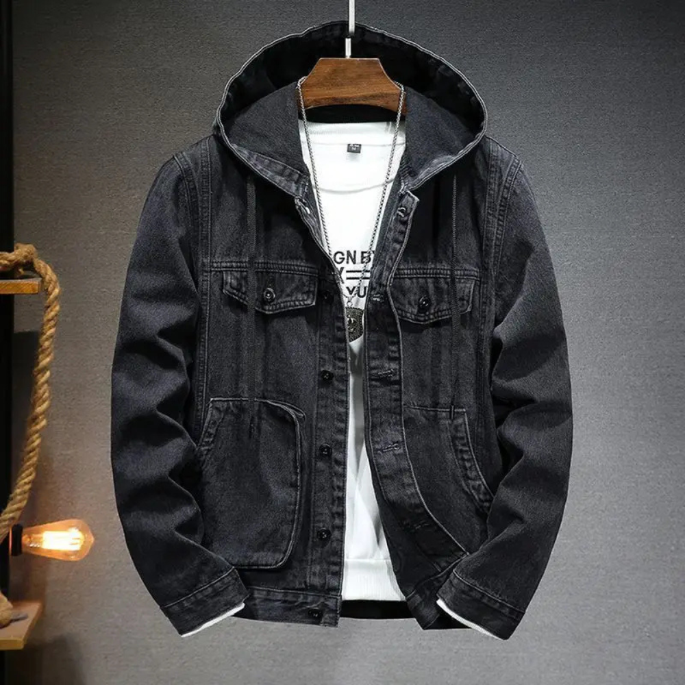 Big Fit Hooded Blue Jean Jacket For Men