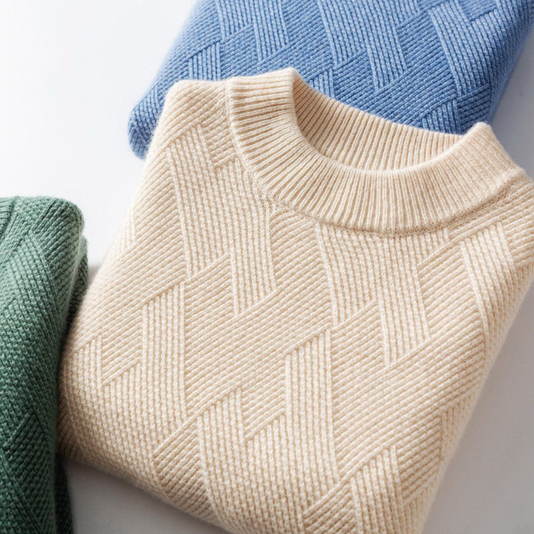 Warm Textured Crew Neck Sweater - OutfitLondon