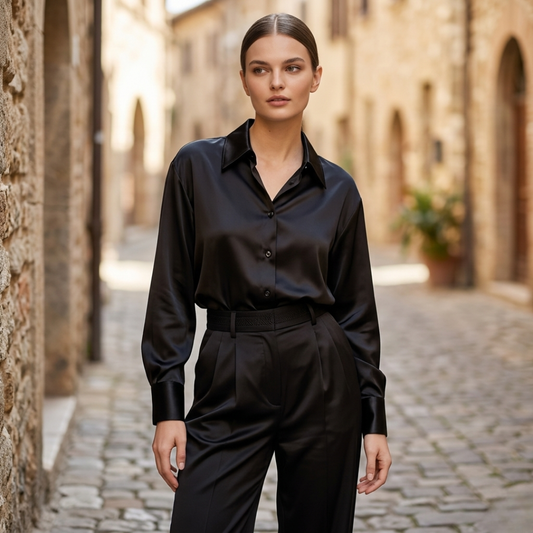 Ladies Elegant Soft Button Front Long Sleeve Blouse - OutfitLondon