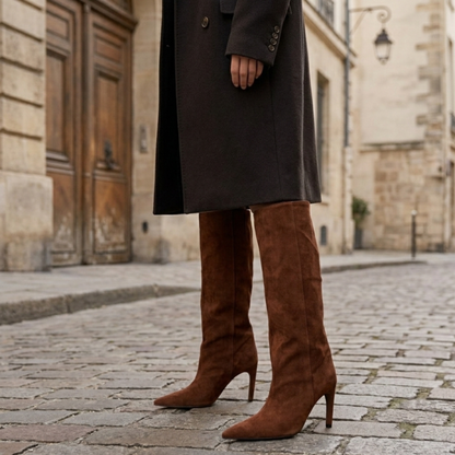 Tall Suede Boots High Heel Pointy Toe Women's Shoes