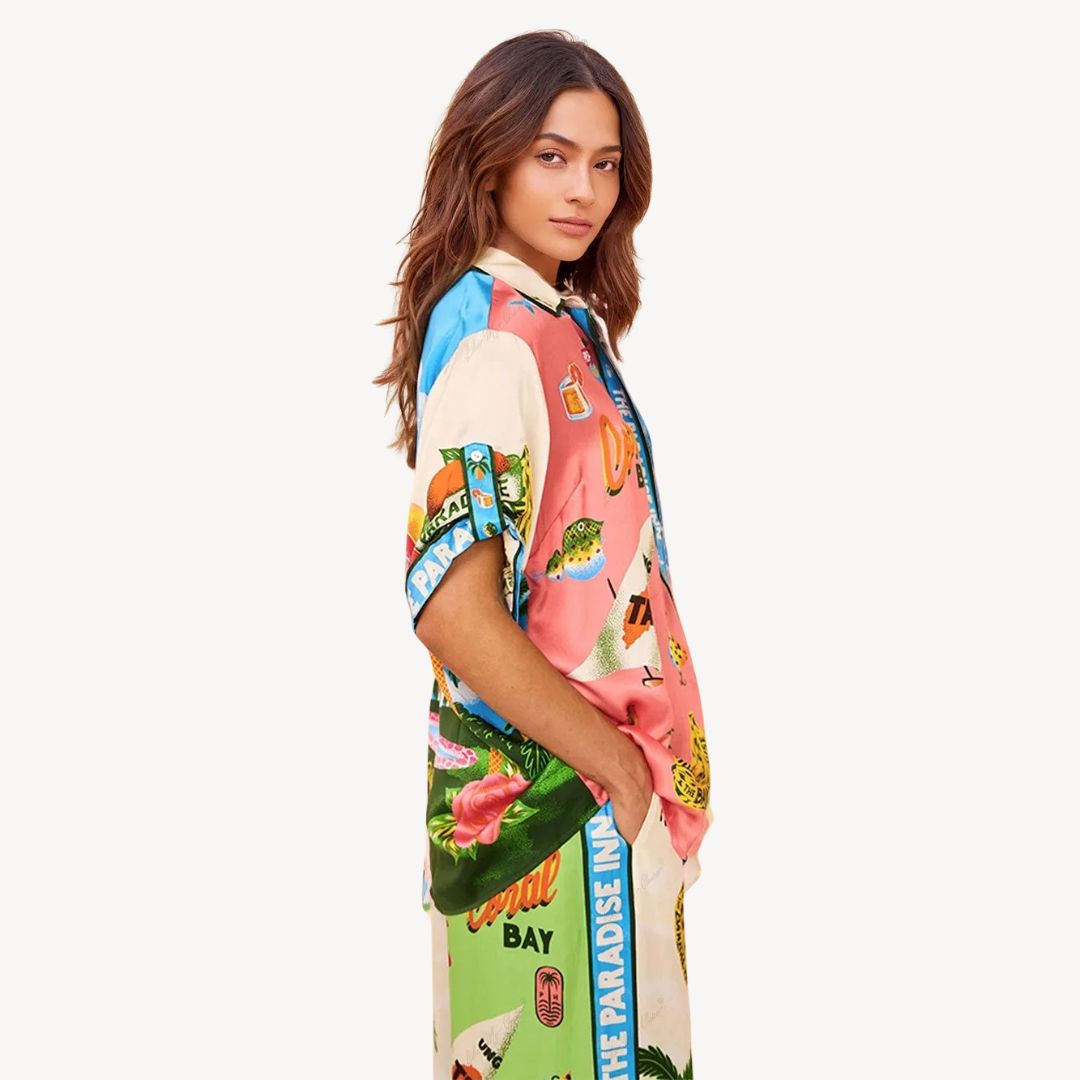 Summer Floral Satin Pants Set