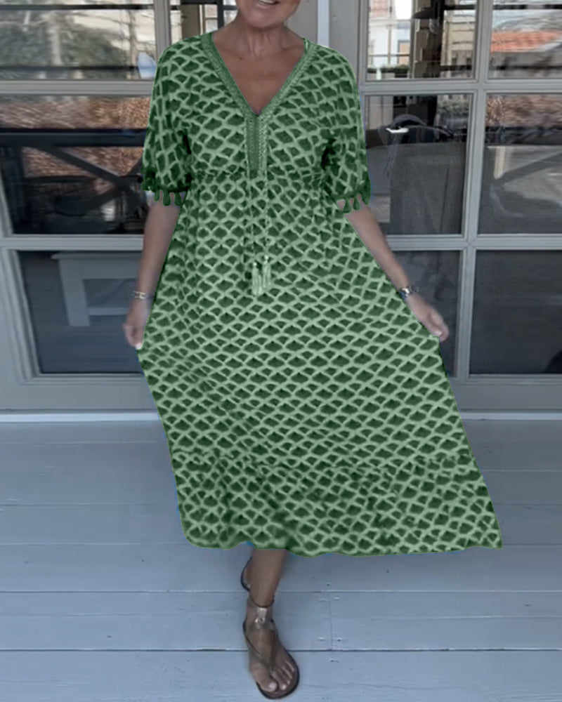 Comfortable V-Neck Floral Summer Dress for Ladies