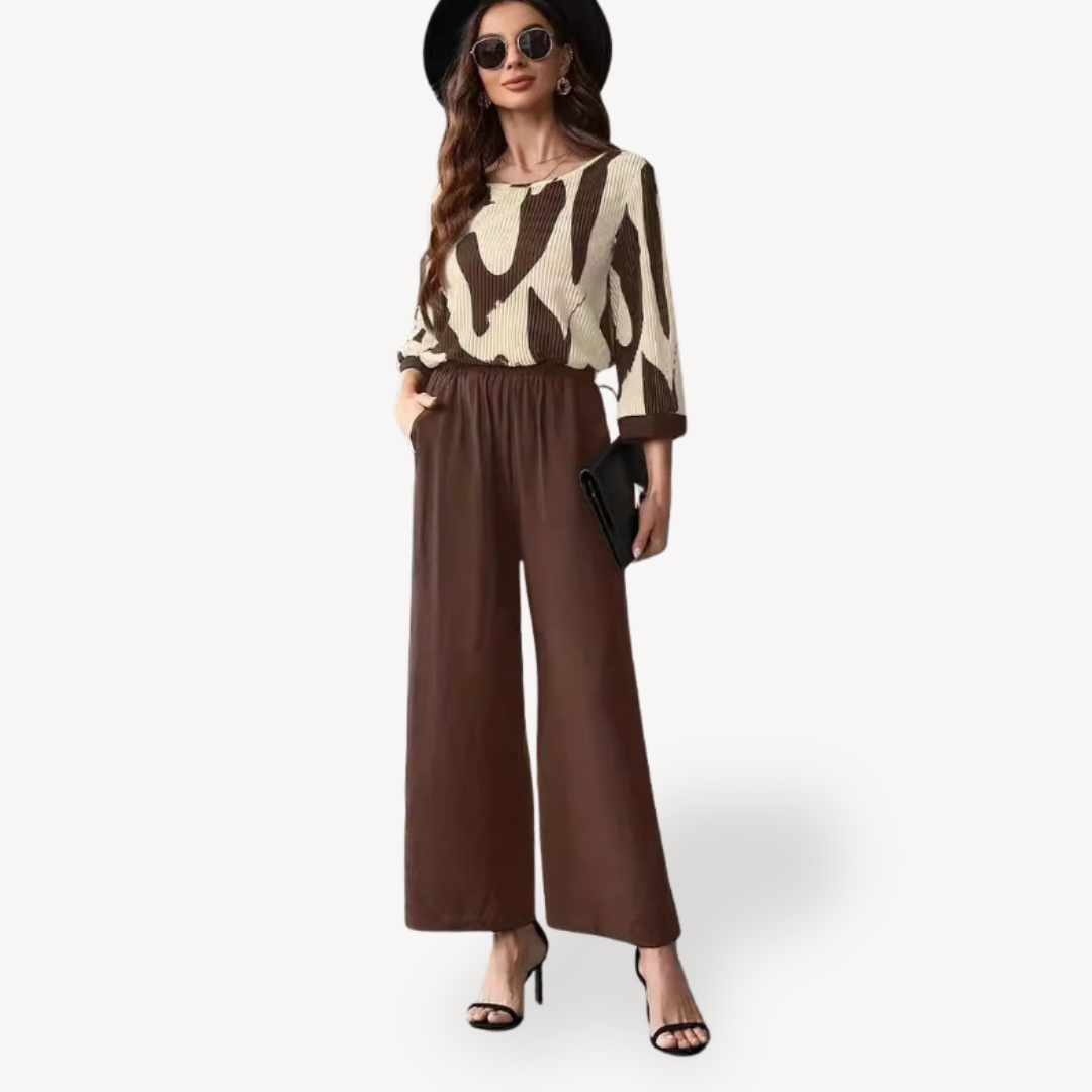 Ladies Floral Wide Leg Pantsuit Set - OutfitLondon