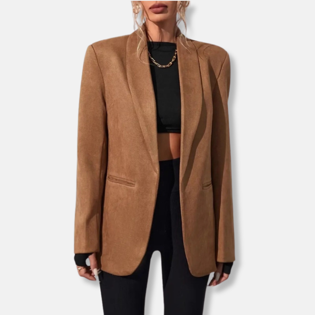 Relaxed Fit Long Open Front Women's Blazer - OutfitLondon
