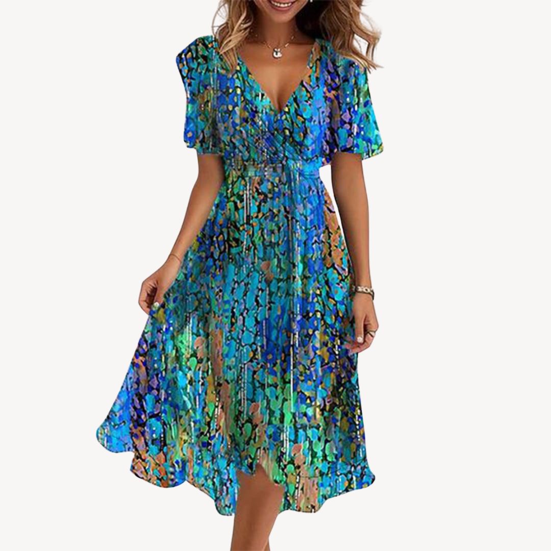 Casual V Neck Knee Length Dress Women - OutfitLondon
