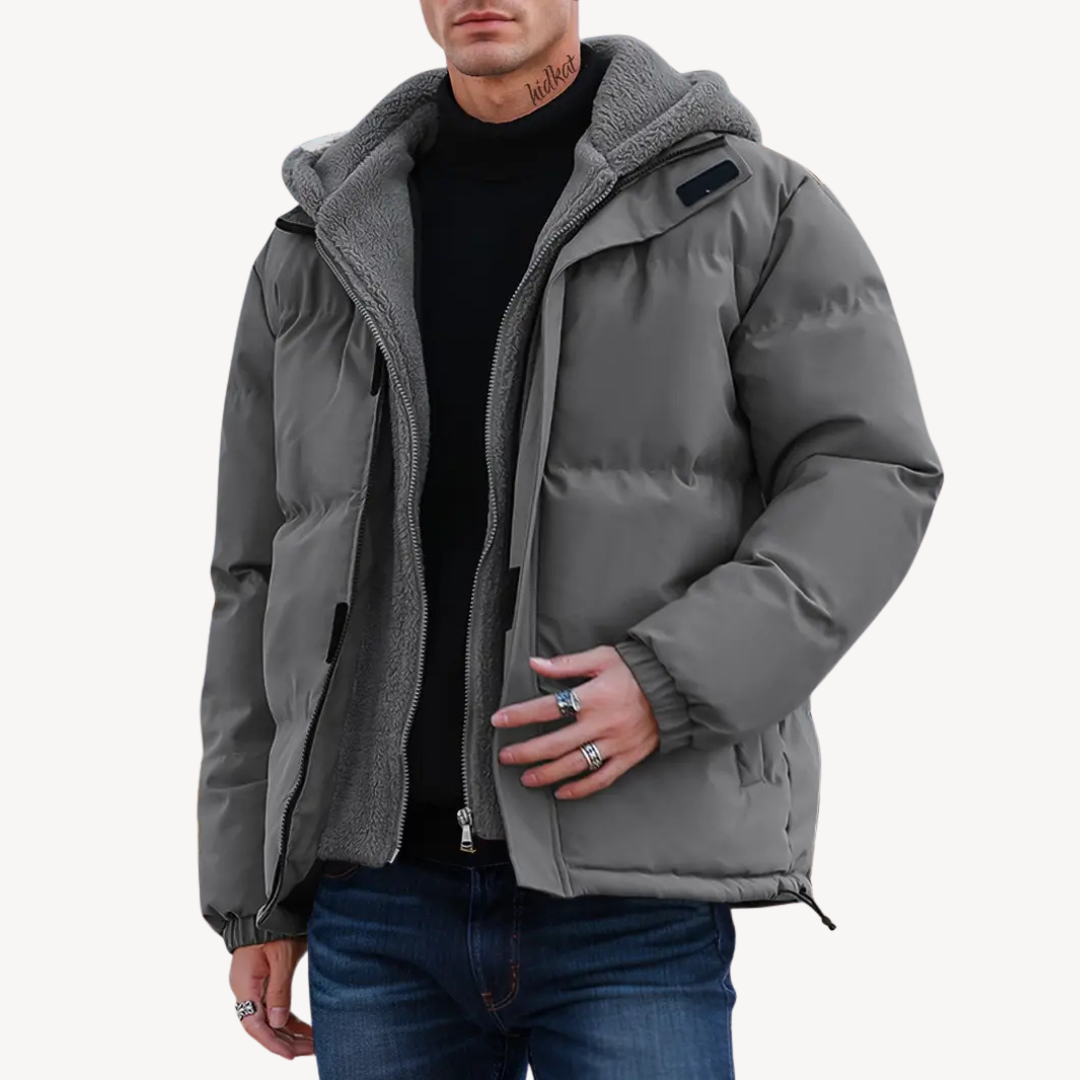 Warm Fleece Lined Puffer Coat for Men