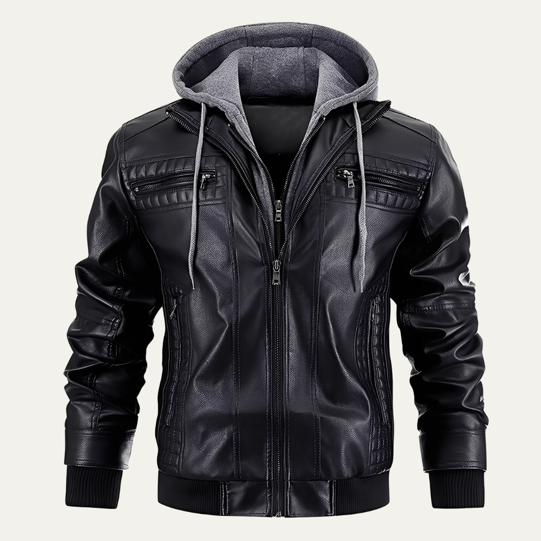 Men's Synthetic Biker Jacket with Hood