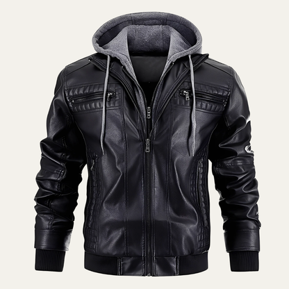 Men's Synthetic Biker Jacket with Hood