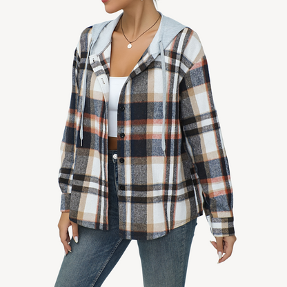 Ladies Checked Flannel Shirt with Hood - OutfitLondon