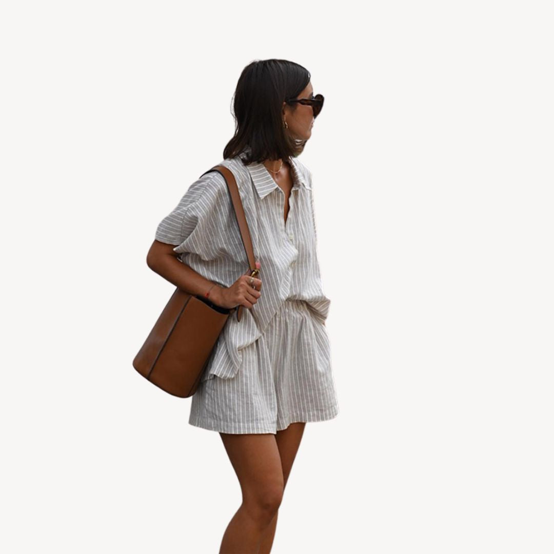 Soft Stripe Cotton Shorts Set for Women