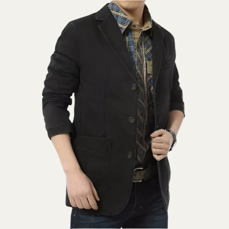Relaxed Fit Men's Cotton Jacket with Classic Lapel