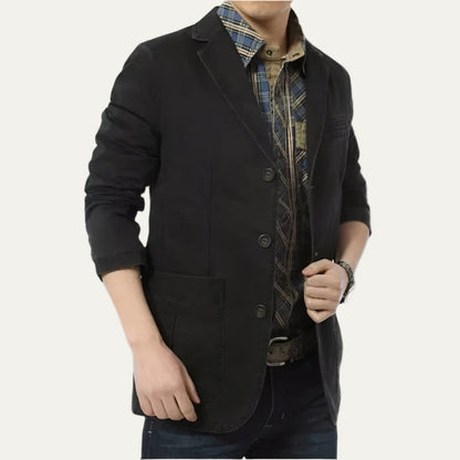 Relaxed Fit Men's Cotton Jacket with Classic Lapel