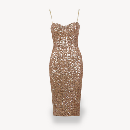 Glittering Gold Formal Midi Dress