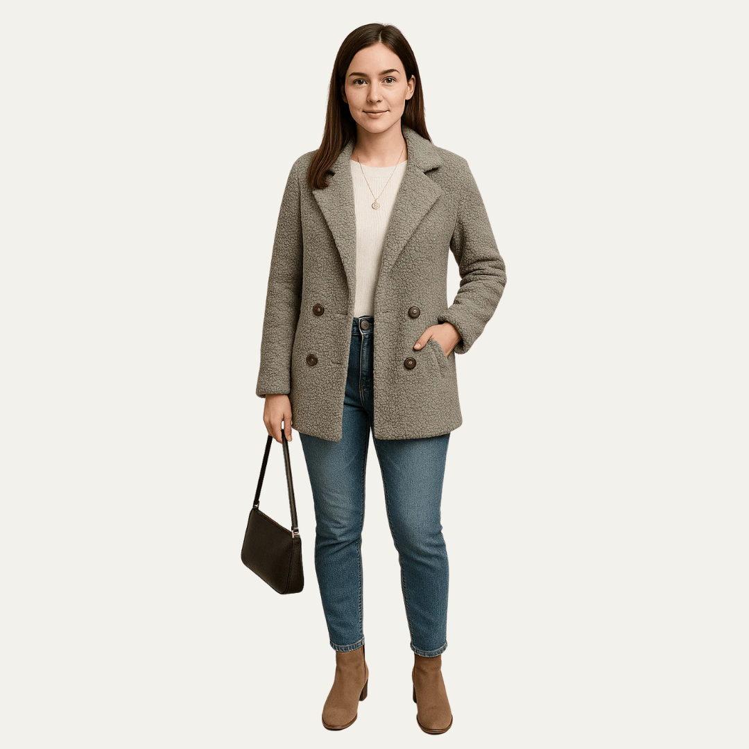 Ladies Wool Double Button Coat - OutfitLondon