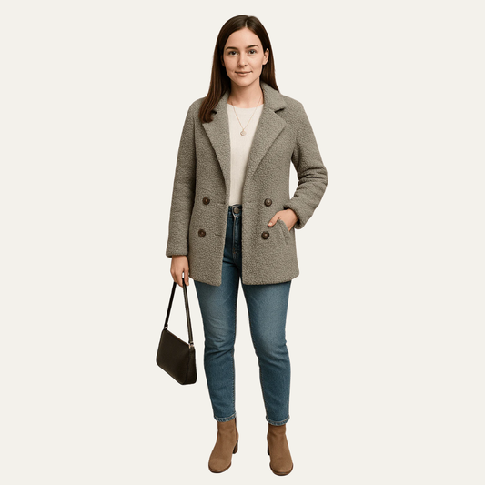 Ladies Wool Double Button Coat - OutfitLondon