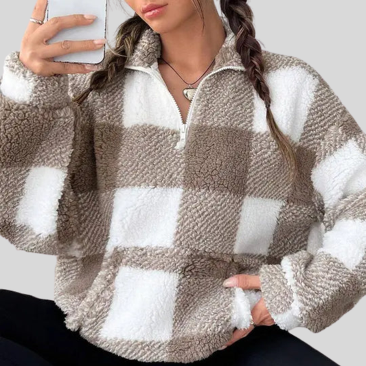 Stylish Plaid Long Sleeve Pullover Sweater - OutfitLondon