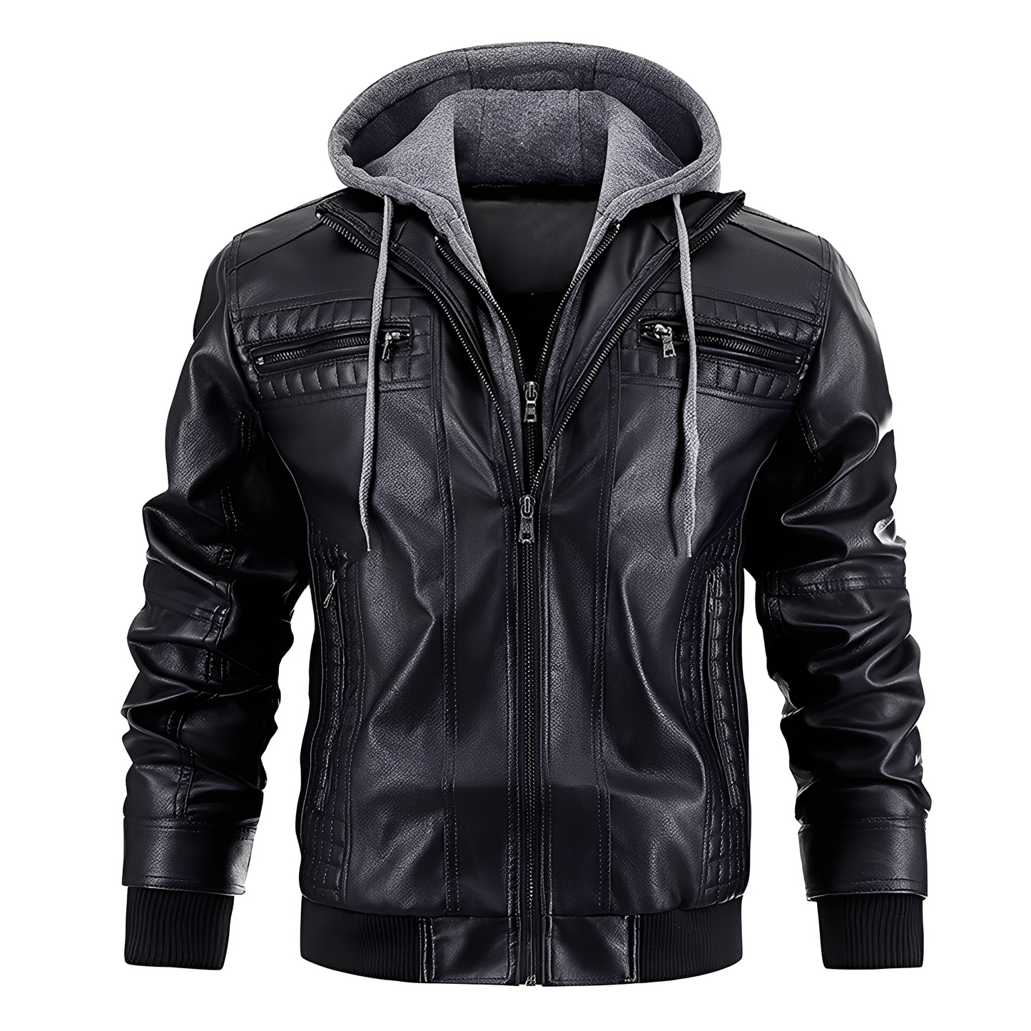 Vintage Biker Leather Jacket with Hood