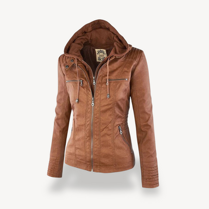 Ladies' Rainproof Faux Leather Parka Coat - OutfitLondon