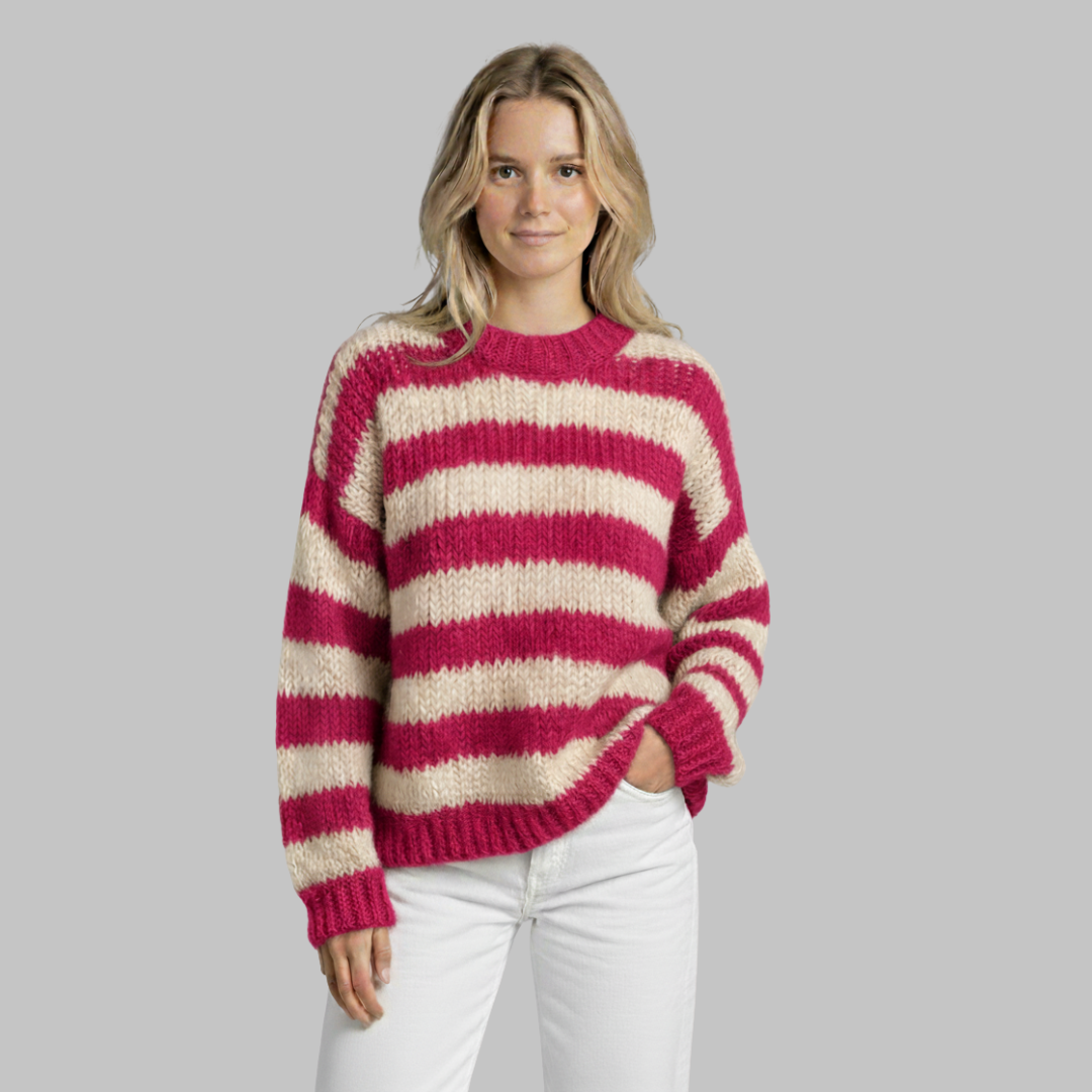 Ladies Traditional Striped Crew Neck Sweater