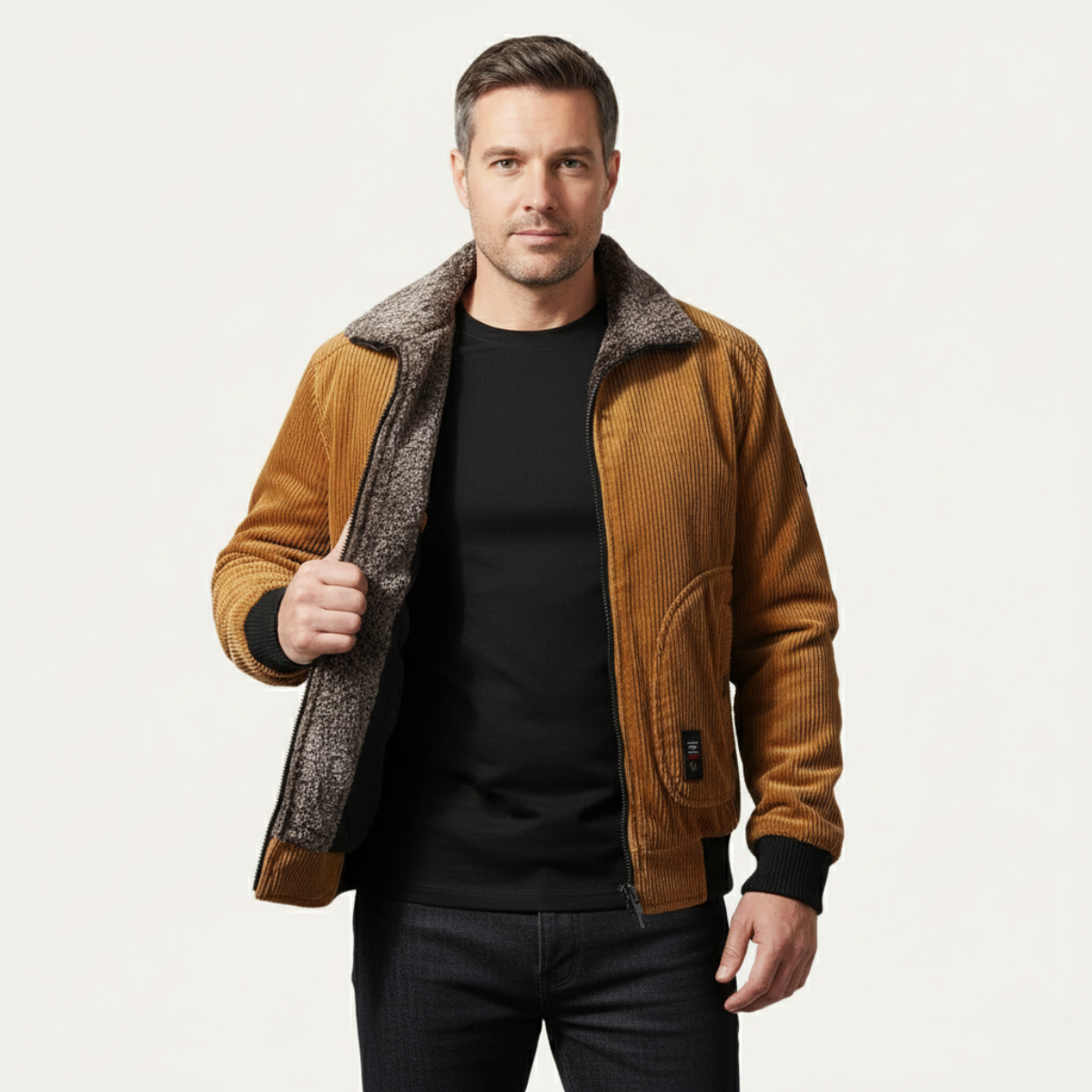 Warm Fleece Lined Men's Corduroy Winter Jacket Coat