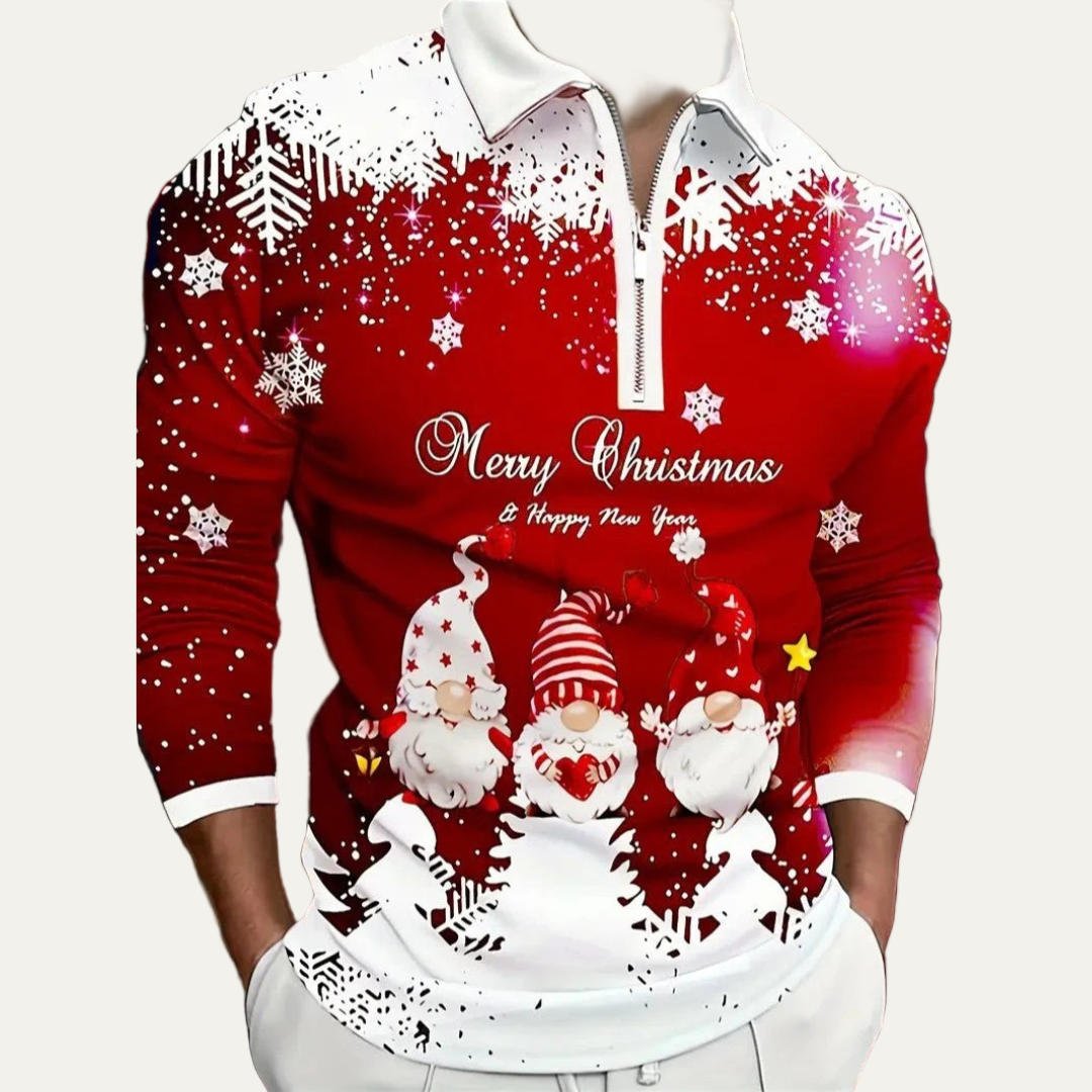 Men's Holiday Red Quarter Zip Sweater Polo
