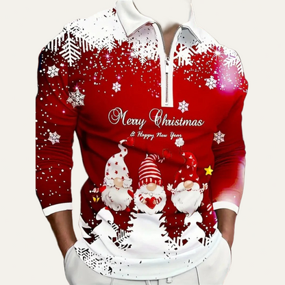 Men's Holiday Red Quarter Zip Sweater Polo