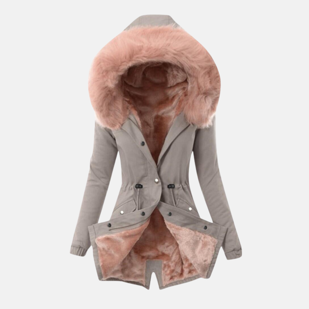 Fitted Women's Coat with Hood and Pockets