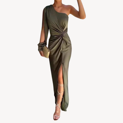 Luxury Ladies Silk Off Shoulder Gown - OutfitLondon