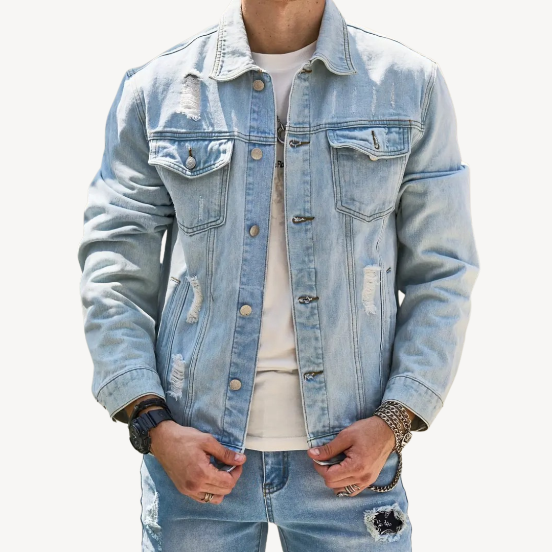 Faded Casual Jeans Jacket for Men - OutfitLondon