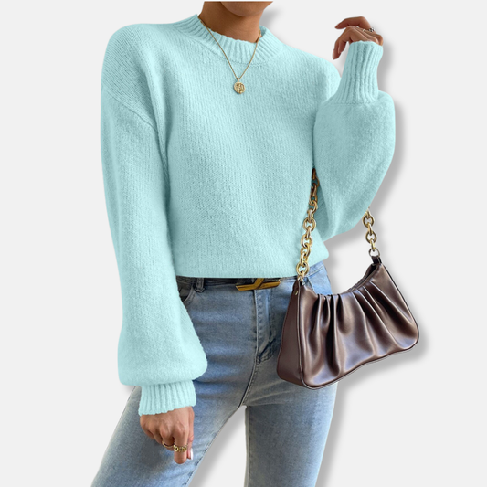 Comfortable Crew Neck Wool Sweater for Women - OutfitLondon