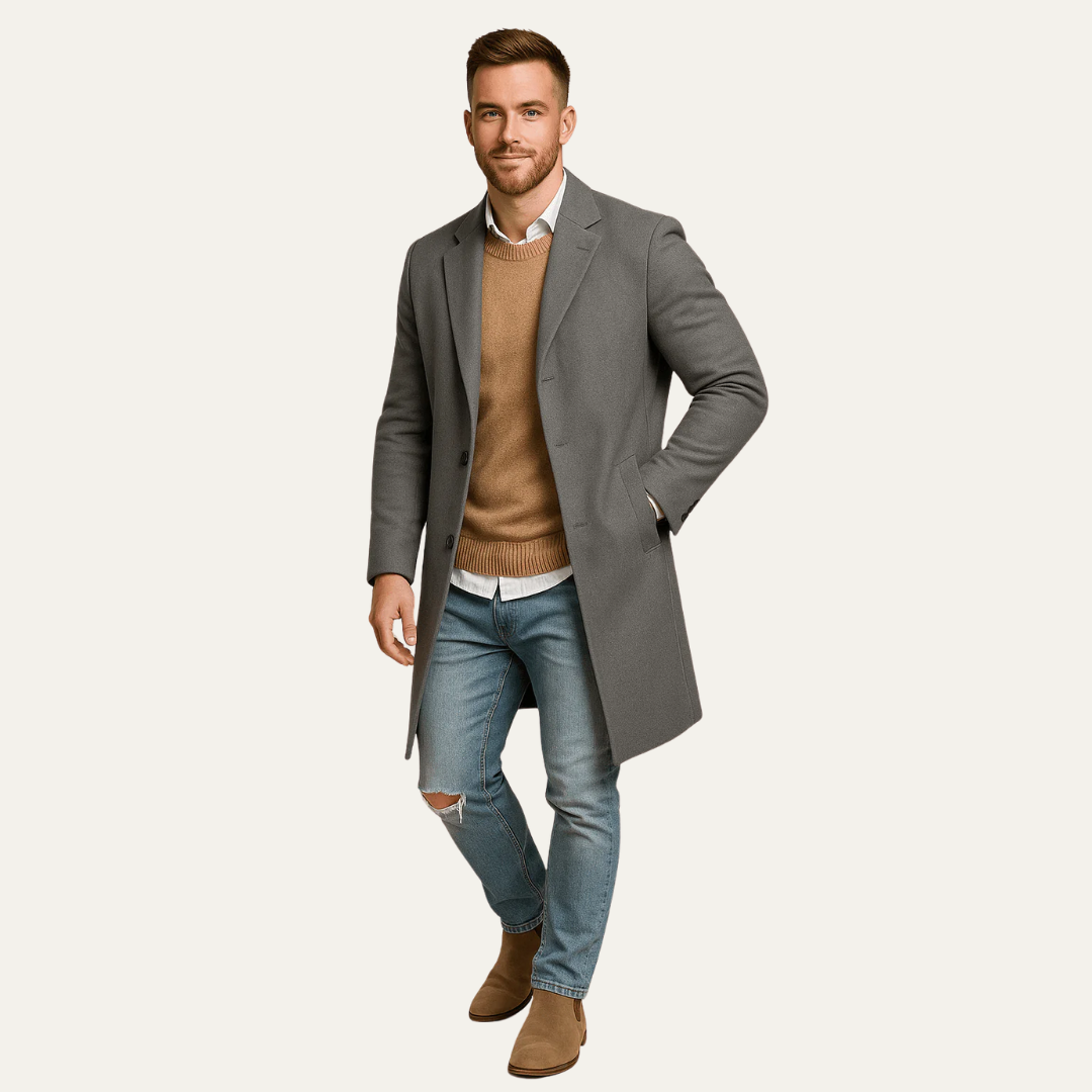 Men's Slim Fit Knee Length Coat - OutfitLondon