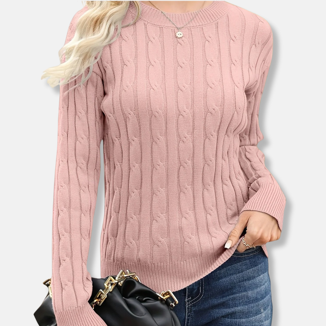 Cozy Women's Cable Knit Crew Neck Sweater
