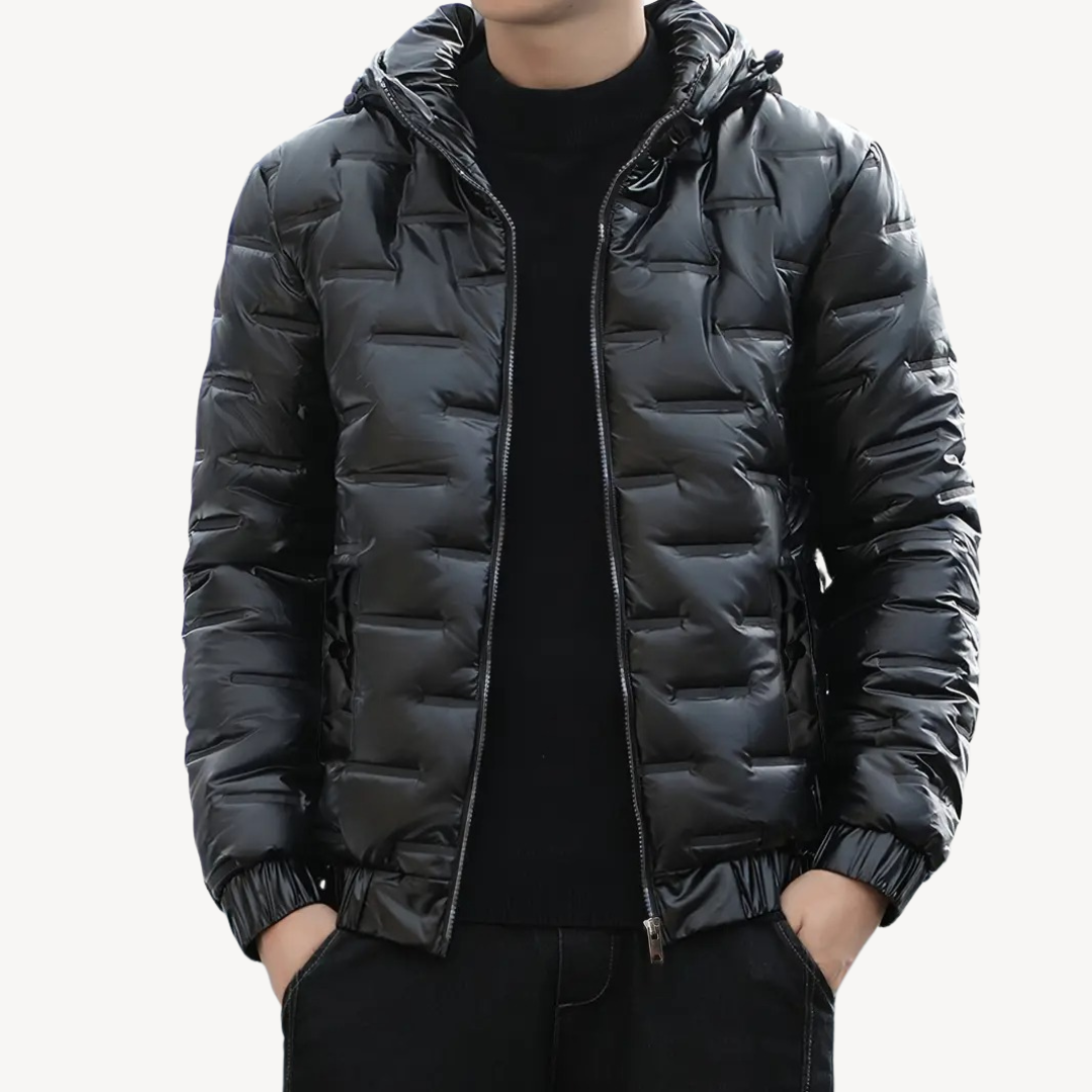 Men's Glossy Down Filled Parka Coat - OutfitLondon