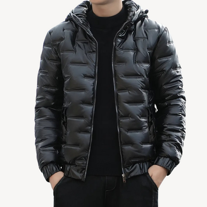 Men's Glossy Down Filled Parka Coat - OutfitLondon