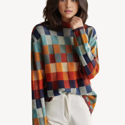 Colorful Plaid Knitted Sweater for Women - OutfitLondon