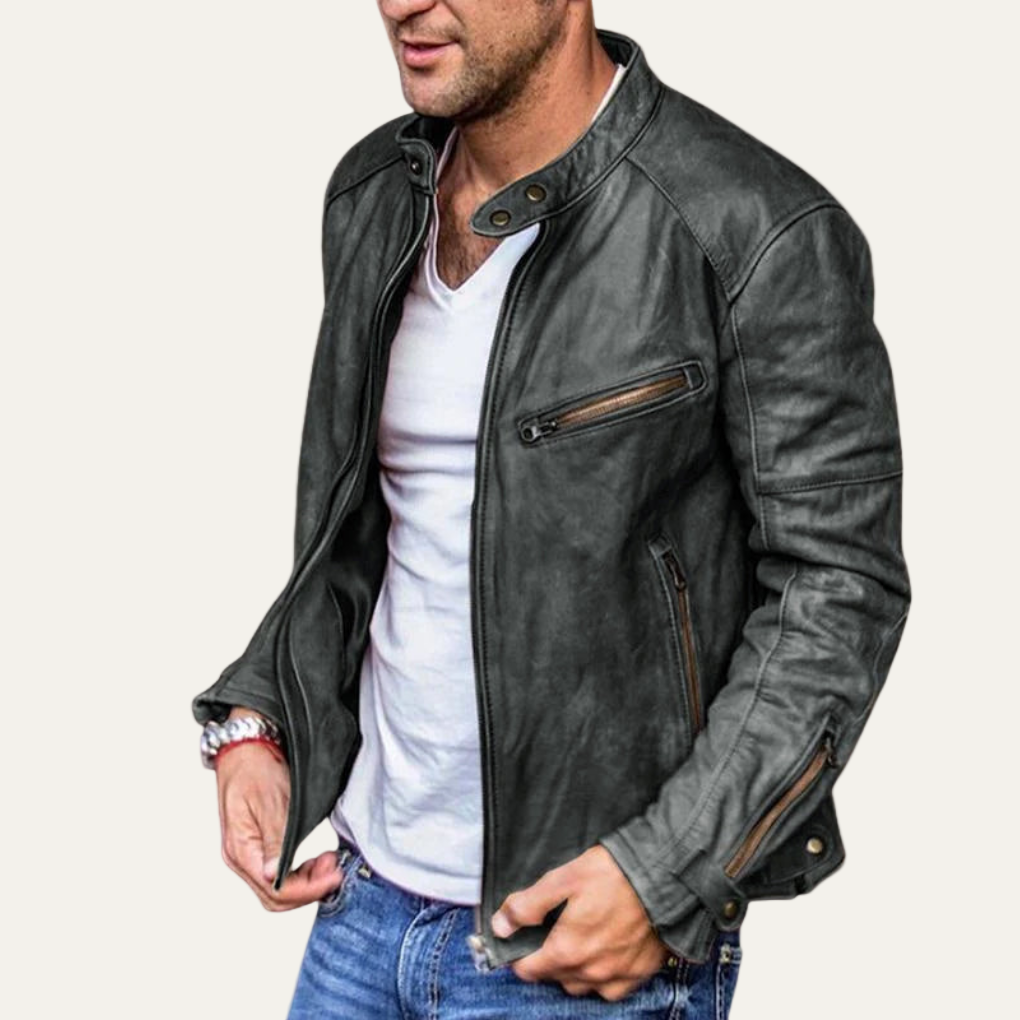 Classic Fake Leather Biker Jacket for Men - OutfitLondon
