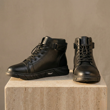 Comfortable Tall Leather Ankle Boots with Zipper - OutfitLondon