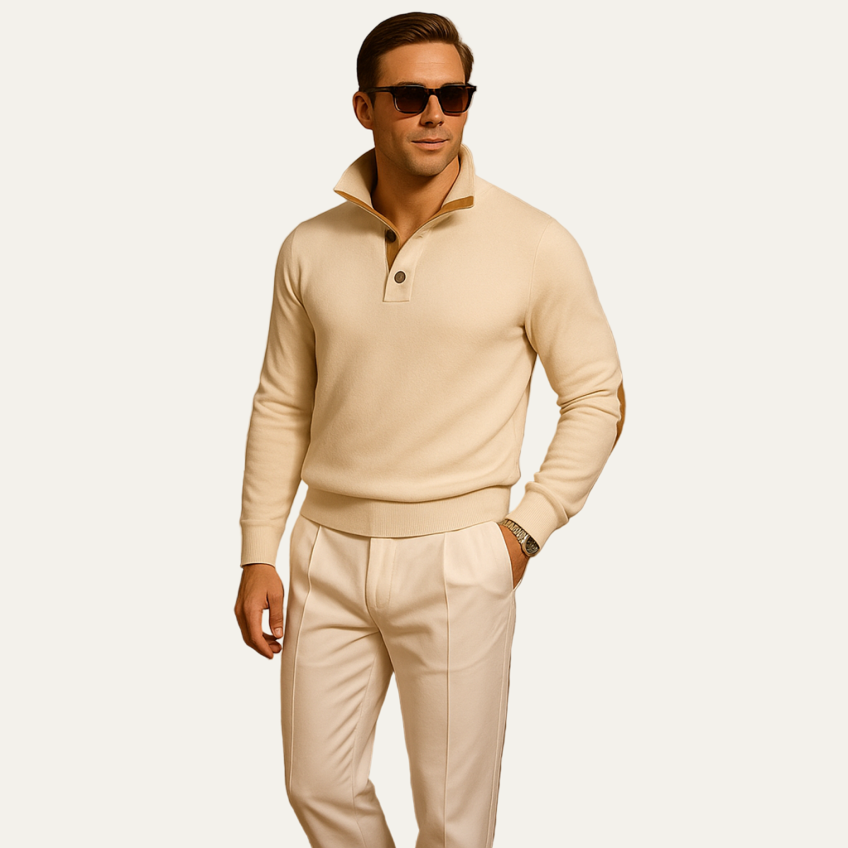 Men's Crew Neck Wool Sweater with Color Block Design