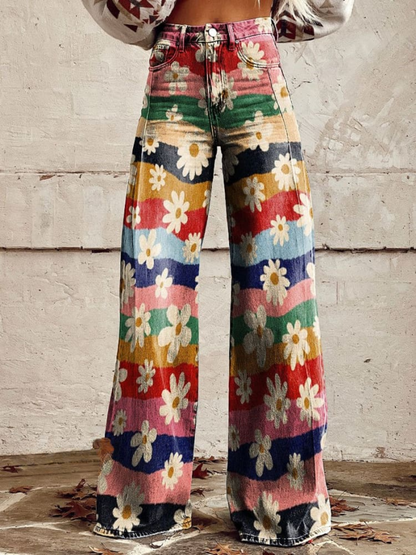 Vintage Style Floral Loose Fit Trousers - OutfitLondon