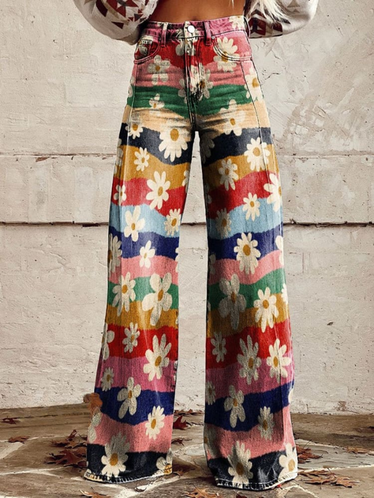 Vintage Style Floral Loose Fit Trousers - OutfitLondon