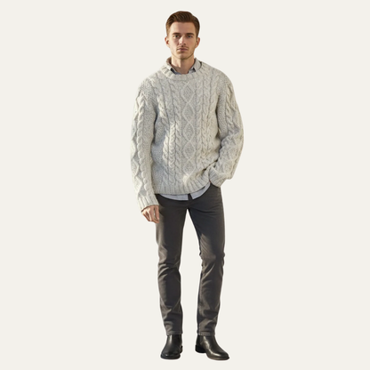 Thick Cable Knit Crew Neck Jumper Sweater - OutfitLondon