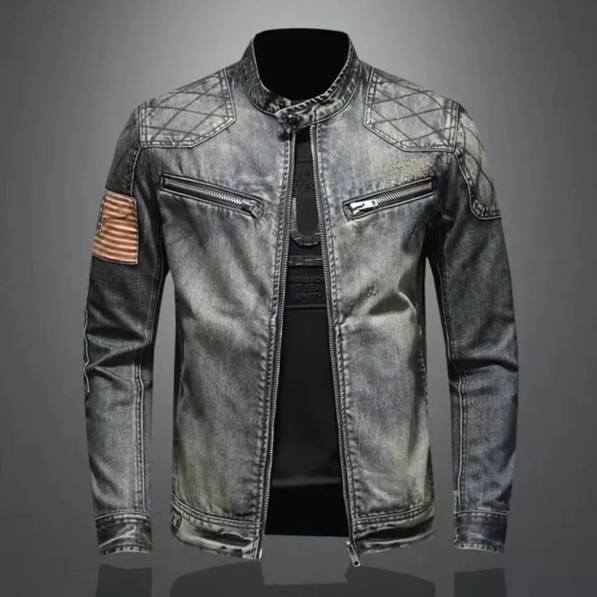 Classic Slim Jeans Jacket for Men - Zip Up Collar